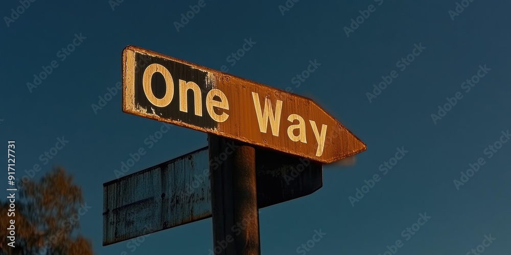 Obraz premium One Way Road Sign Against Clear Blue Sky: Direction and Navigation for Urban Transport