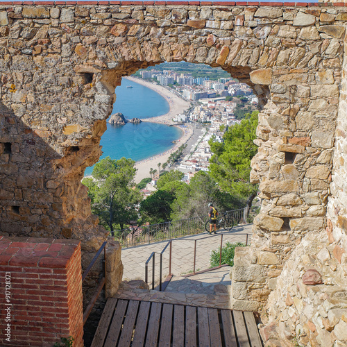 Blanes, Spain - 10 Aug, 2024: Views over the beach town of Blanes from Sant Joan castle, Costa Brava, Catalonia photo