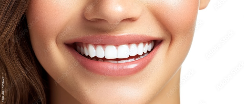 Beautiful smile young woman. White teeth on white background Beautiful smile young woman. White teeth on white background