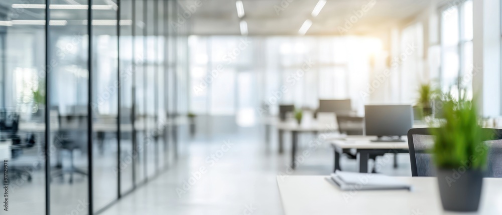 Blur background of modern office interior design workspace background for corporate office. The office in modern style with glass background. Table and desk background in office blurred backgrounds. Blur background of modern office interior design workspace background for corporate office. The office in modern style with glass background. Table and desk background in office blurred backgrounds.