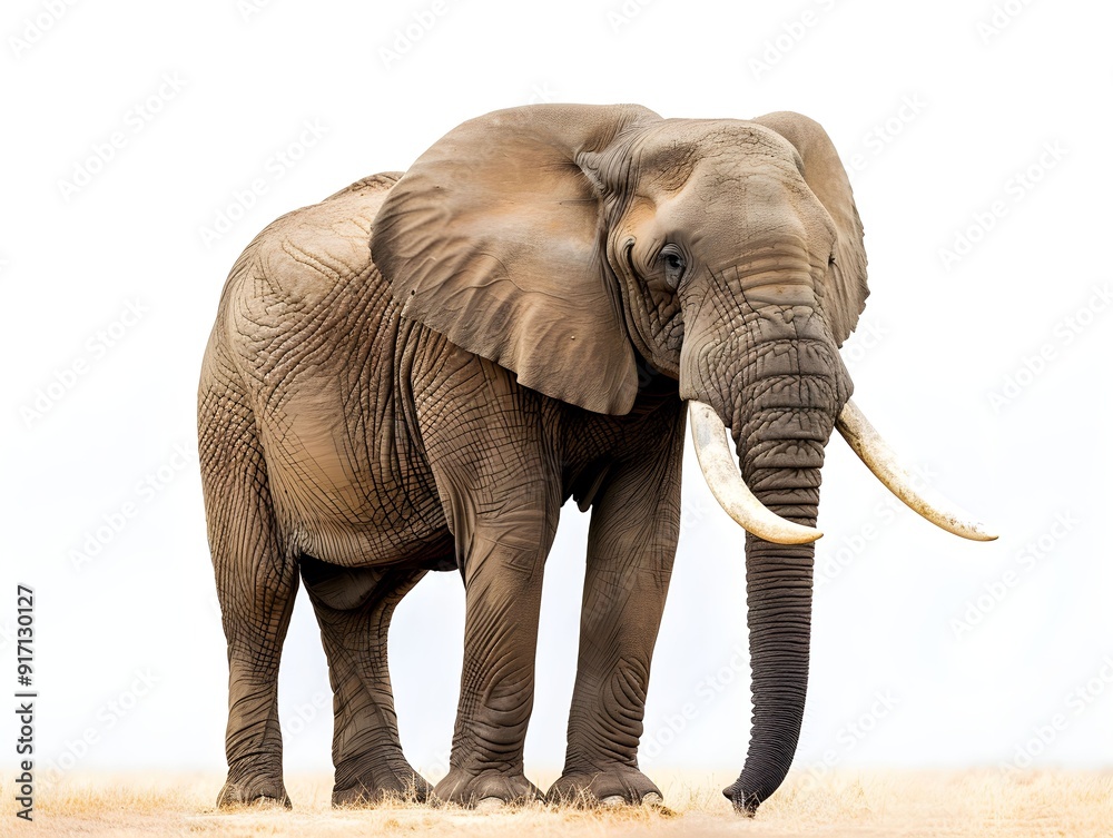Obraz premium An African elephant standing in a vast, dry landscape under a clear sky during the day