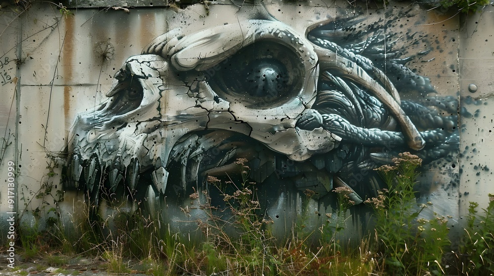 Skull Graffiti on Concrete Wall. Skull Graffiti on Concrete Wall.