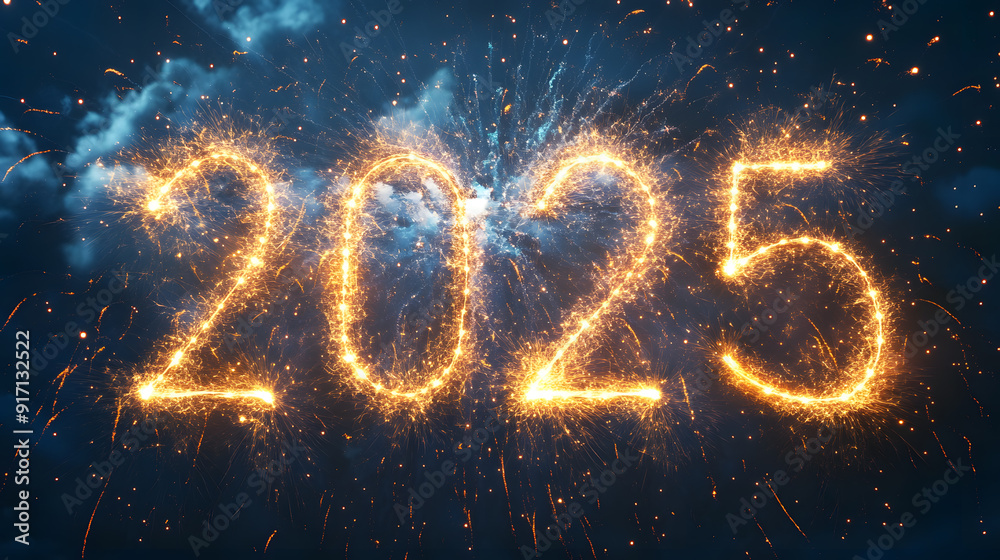 New year banner or greeting card with Luminous inscription 2025 New year banner or greeting card with Luminous inscription 2025