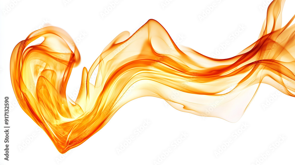The heart-shaped orange smoke pattern on the white background The heart-shaped orange smoke pattern on the white background