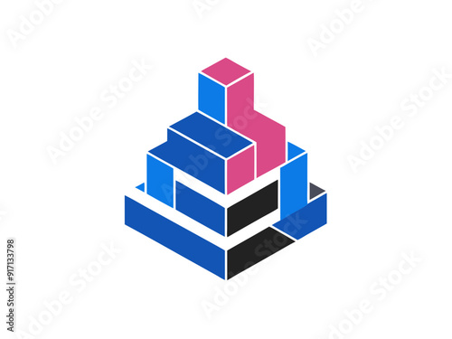 Vibrant Logo Design with Interlocking Building Blocks for Construction and Growth