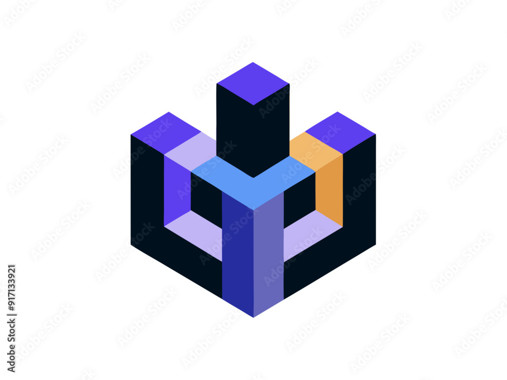 Vibrant Logo Design with Interlocking Building Blocks for Construction and Growth