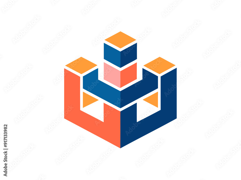 Vibrant Logo Design with Interlocking Building Blocks for Construction and Growth Vibrant Logo Design with Interlocking Building Blocks for Construction and Growth