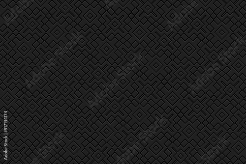 Wallpaper Mural Embossed black background, tribal cover design, banner. Geometric stylish 3D pattern, embossing. Ethnic ornaments, handmade. Traditions of the peoples of the East, Asia, India, Mexico, Aztec, Peru. Torontodigital.ca