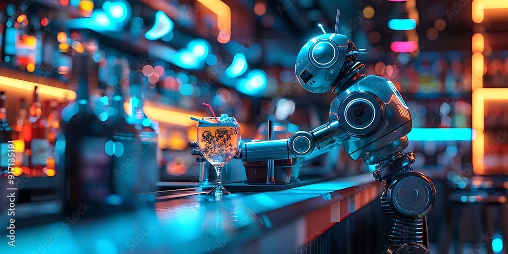 3D Illustration of a Robot Bartender Serving a Cocktail 3D Illustration of a Robot Bartender Serving a Cocktail