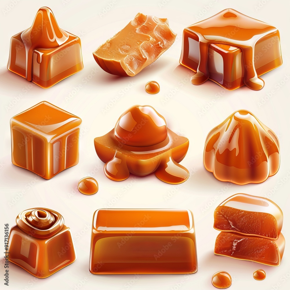 Sweet caramel, set realistic 3d vector illustration Sweet caramel, set realistic 3d vector illustration