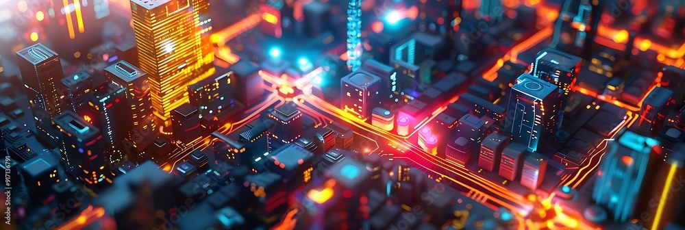 Neon Cityscape 3D Illustration Neon Cityscape 3D Illustration