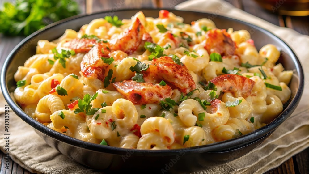 Creamy Lobster Mac and Cheese in Black Bowl, Lobster, Mac and Cheese, Pasta, Dinner, Comfort Food Creamy Lobster Mac and Cheese in Black Bowl, Lobster, Mac and Cheese, Pasta, Dinner, Comfort Food