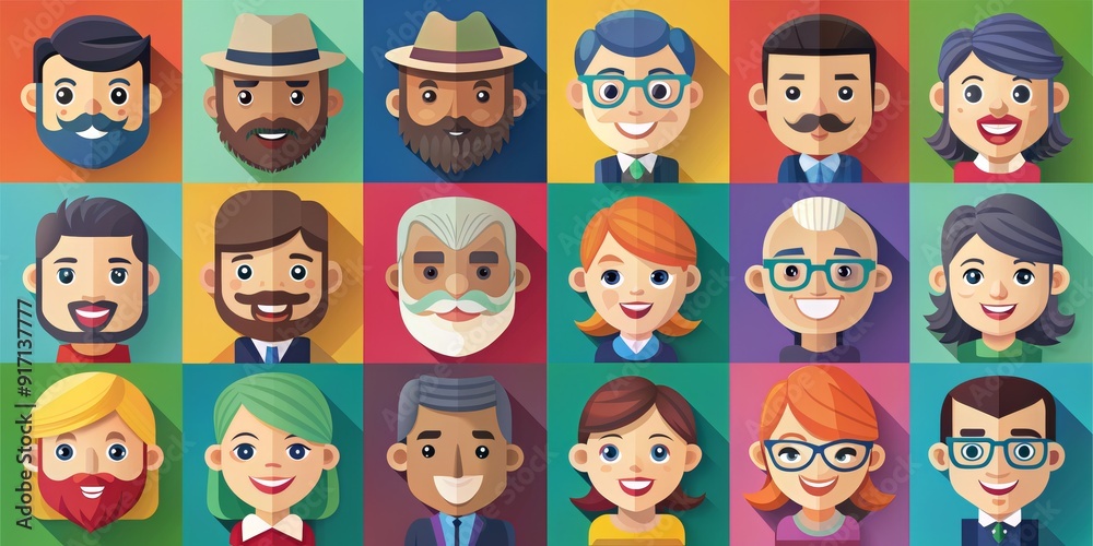Diverse Flat Character Portraits, Illustration, People, Icons, Design, Avatar, Character Diverse Flat Character Portraits, Illustration, People, Icons, Design, Avatar, Character