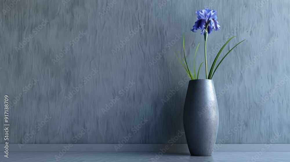 Single Iris in a Grey Vase