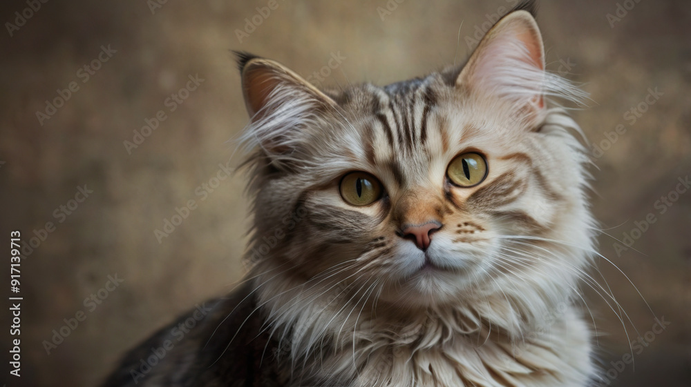 A tabby cat with a thoughtful expression, seated against a warm, textured background, highlighting its striking eyes and patterned fur. A tabby cat with a thoughtful expression, seated against a warm, textured background, highlighting its striking eyes and patterned fur.