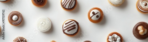 elegant packaging design for bakery pastries, incorporating coffeethemed illustrations, modern typography, white and brown color palette photo