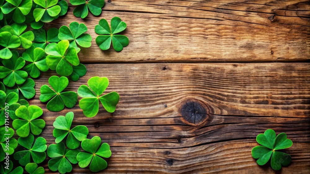 Green Clover Leaf Border on Rustic Wood, St. Patrick's Day, Lucky Charm, Irish, Nature Green Clover Leaf Border on Rustic Wood, St. Patrick's Day, Lucky Charm, Irish, Nature