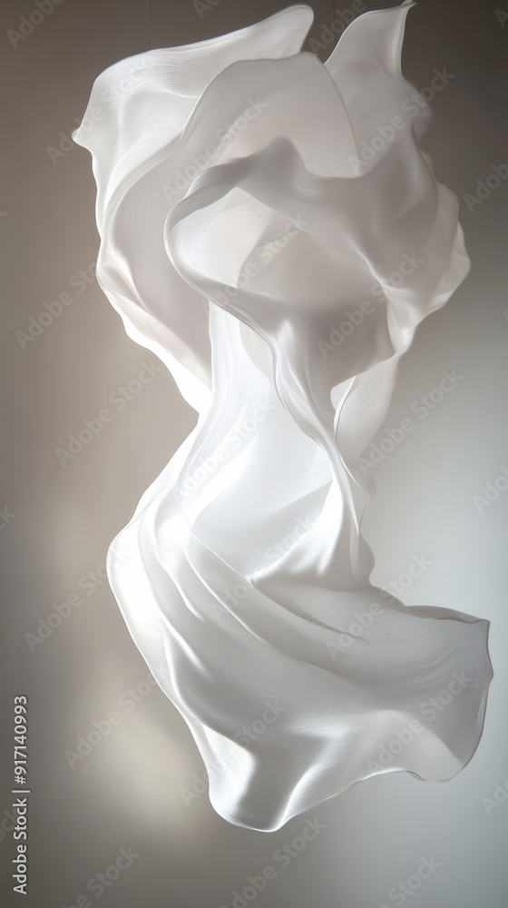 Abstract white fabric sculpture on a grey Abstract white fabric sculpture on a grey