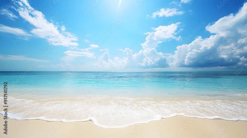 Fototapeta premium Tranquil Tropical Beach with Blue Sky and Gentle Waves