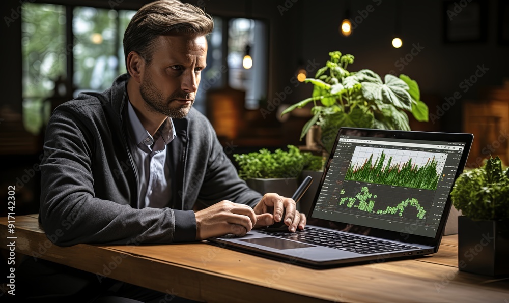 Man Sitting at Table Using Laptop Computer Man Sitting at Table Using Laptop Computer