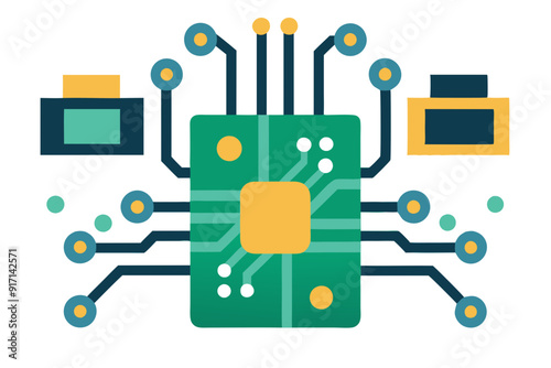 Circuit Boards and Microchip Vector Illustration Clipart