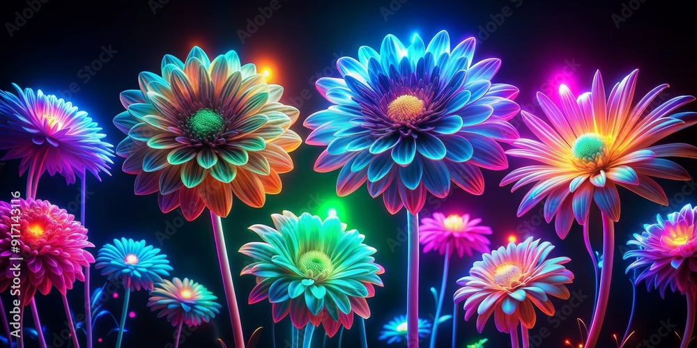 Neon Garden Bloom, digital art, flower, abstract, neon Neon Garden Bloom, digital art, flower, abstract, neon