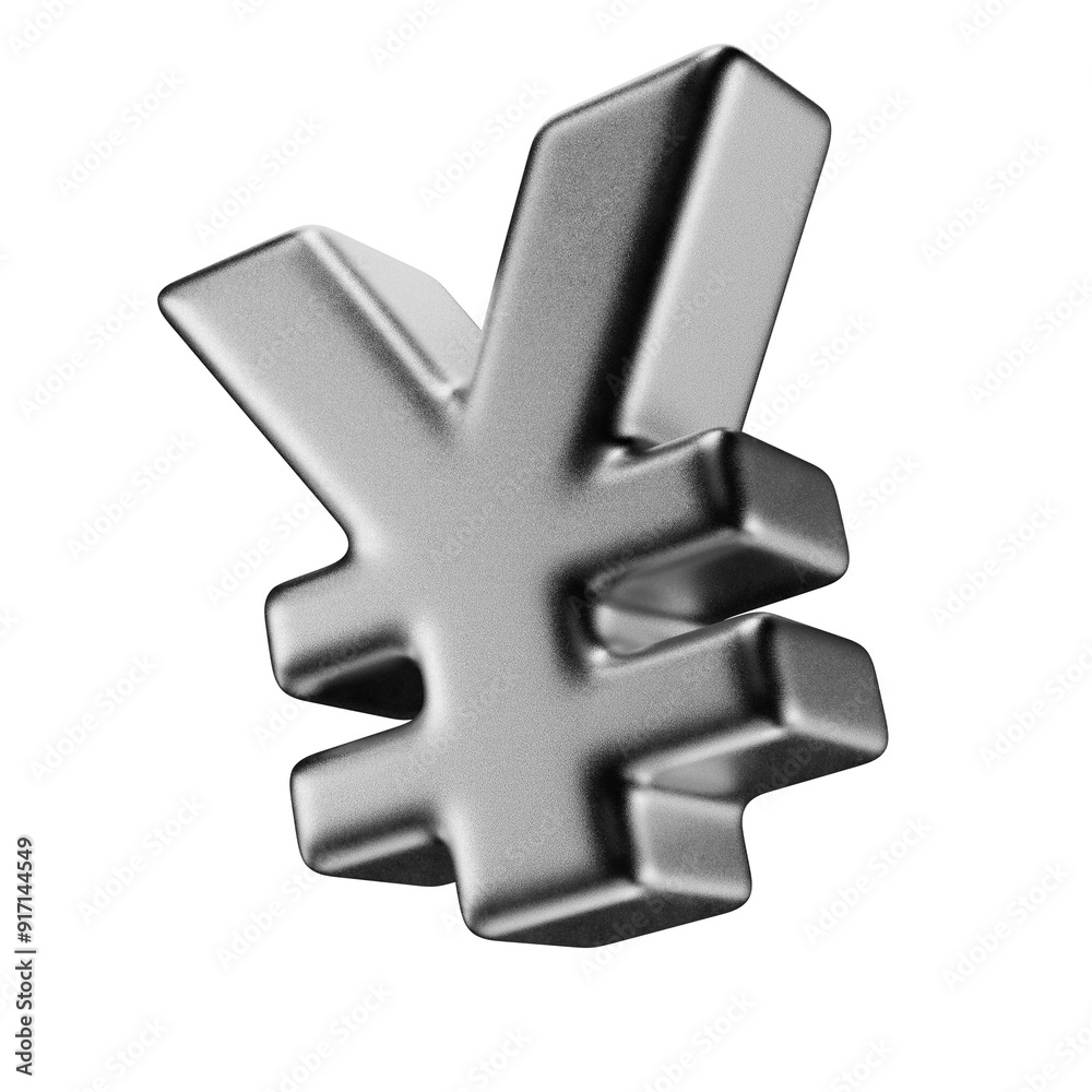 Obraz premium JPY. Japanese yen sign in silver isolated on a transparent background. 3d render. Metal yen icon.