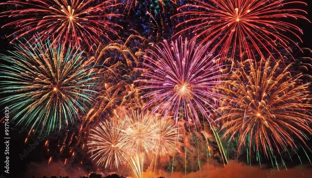 Fireworks over a City at night with dark sky background 34 Fireworks over a City at night with dark sky background 34