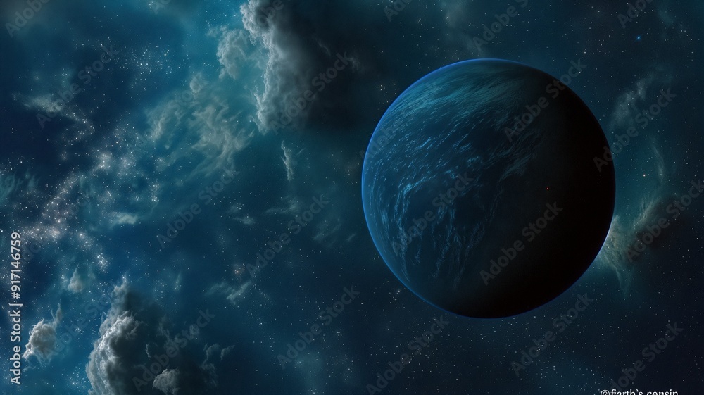 Majestic Blue Planet Adrift in the Vast Sea of Stars and Nebulous Clouds
