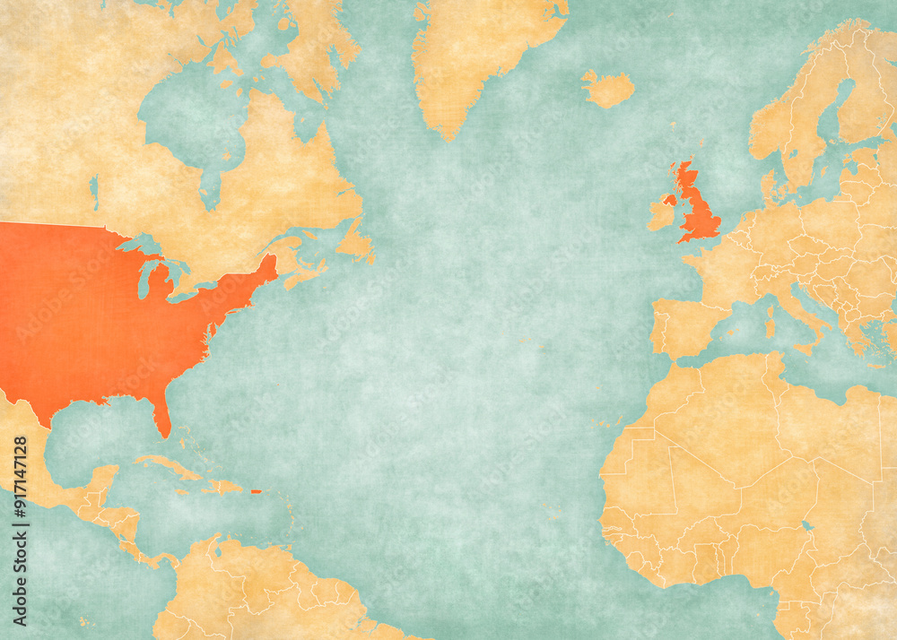 Map of North Atlantic Ocean - USA and UK Map of North Atlantic Ocean - USA and UK