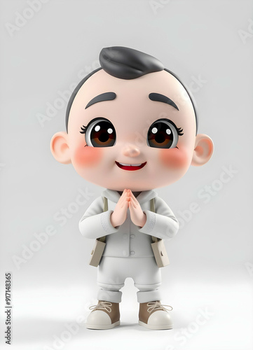 3D Animated Character Expressing Gratitude with a Friendly Smile