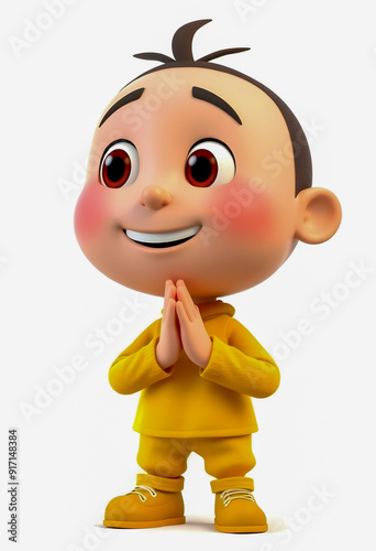 3D Animated Character Expressing Gratitude with a Friendly Smile