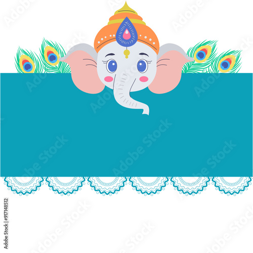 India Ganesh Chaturthi festival, cartoon vector illustration with cute elephant