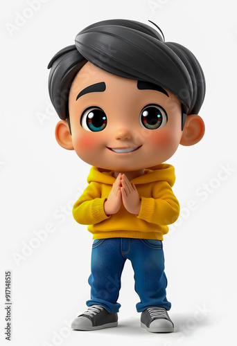 3D Animated Character Expressing Gratitude with a Friendly Smile