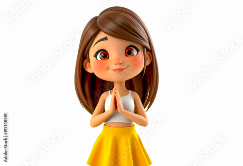 3D Animated Character Expressing Gratitude with a Friendly Smile