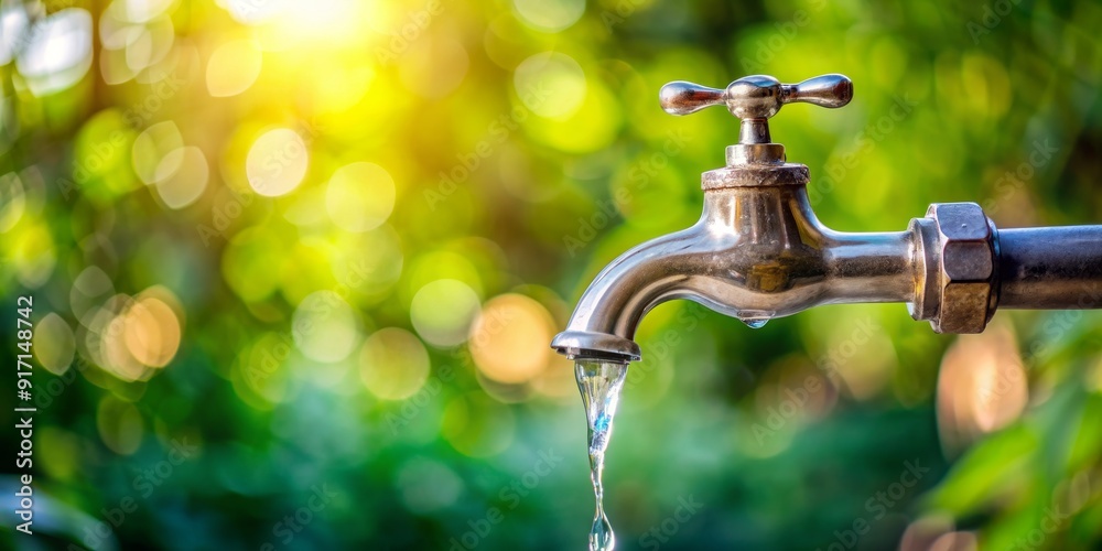Water Conservation A Dripping Tap Against a Lush Green Background, bokeh, nature, environment, sustainability Water Conservation A Dripping Tap Against a Lush Green Background, bokeh, nature, environment, sustainability