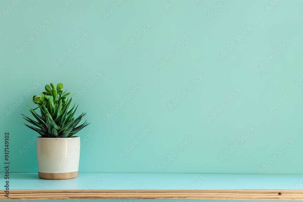 A green succulent in a white pot sits on a pastel blue surface, exuding simplicity and freshness in modern decor. A green succulent in a white pot sits on a pastel blue surface, exuding simplicity and freshness in modern decor.