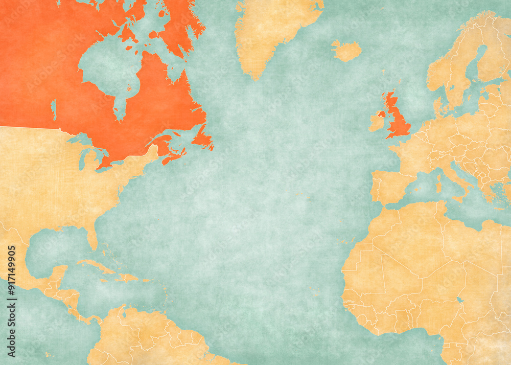 Map of North Atlantic Ocean - United Kingdom and Canada Map of North Atlantic Ocean - United Kingdom and Canada