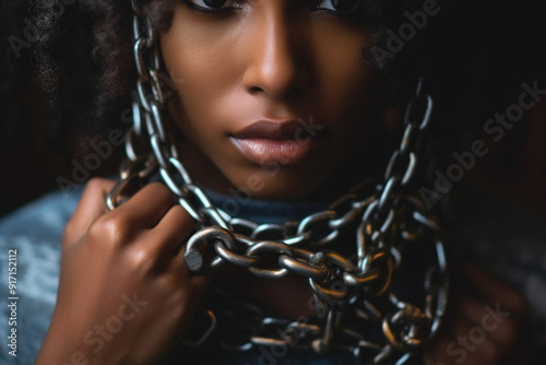 Afro-descendants, black women with chains, a symbol of empowerment. Combating Discrimination photo