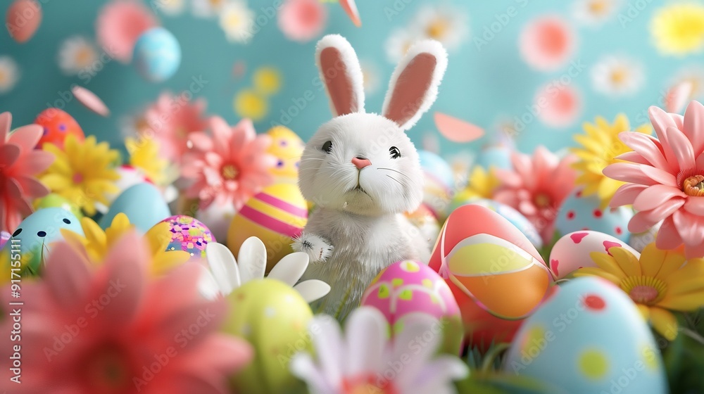 Easter Bunny Amidst a Colorful Egg Nest Easter Bunny Amidst a Colorful Egg Nest