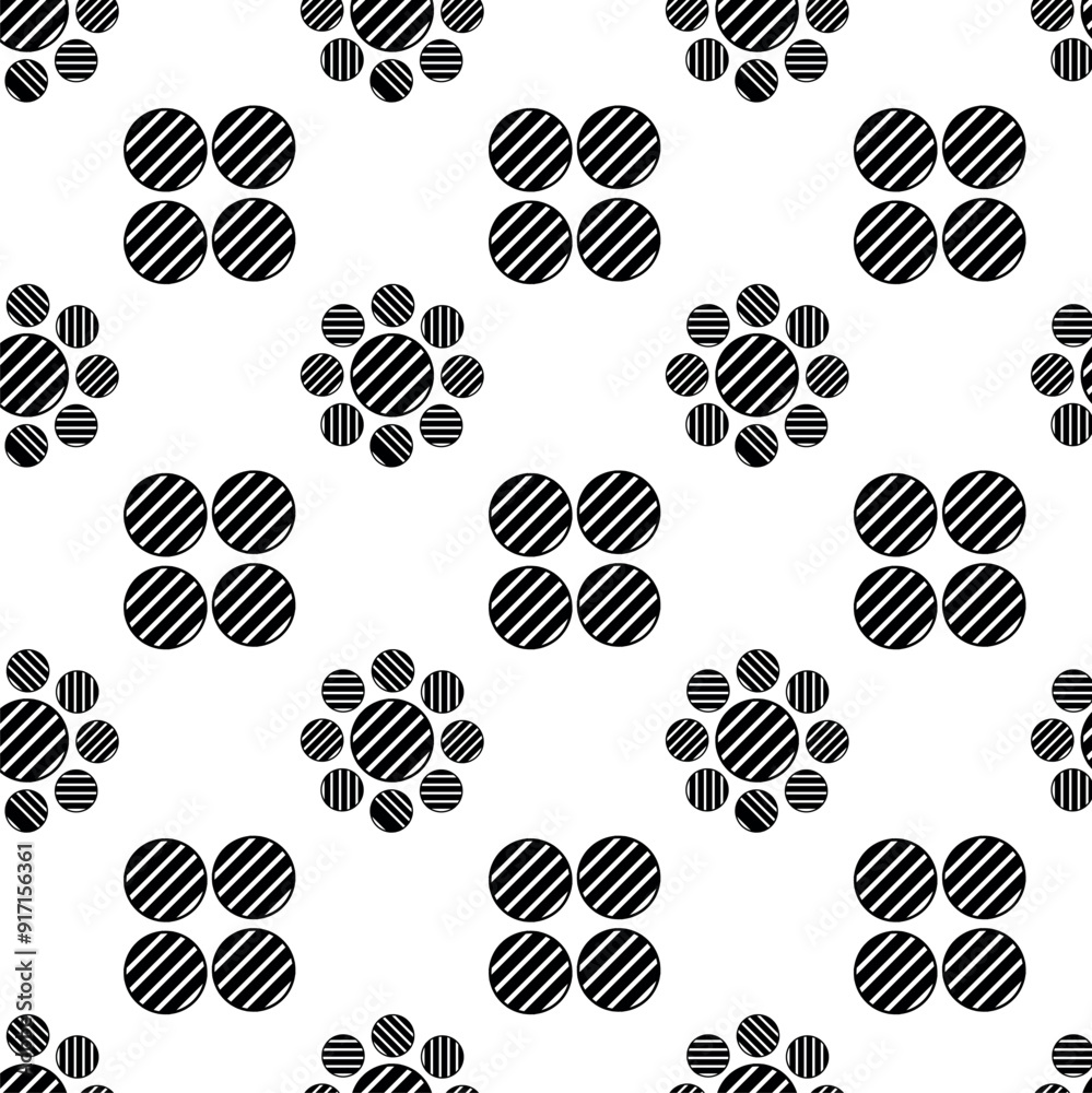 Fototapeta premium Abstract geometric pattern with circles, stripes, lines. Seamless vector background. White and black floral ornament. Modern reticulated graphic design.