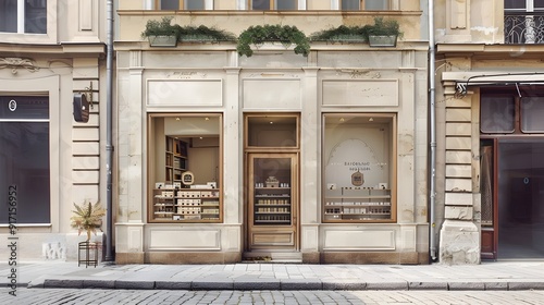 charming small boutique vitrine, charming old European village storefront façade