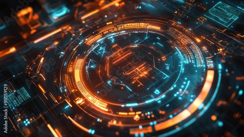 Wallpaper Mural Top view of a dynamic digital interface with glowing tech elements and geometric shapes Torontodigital.ca