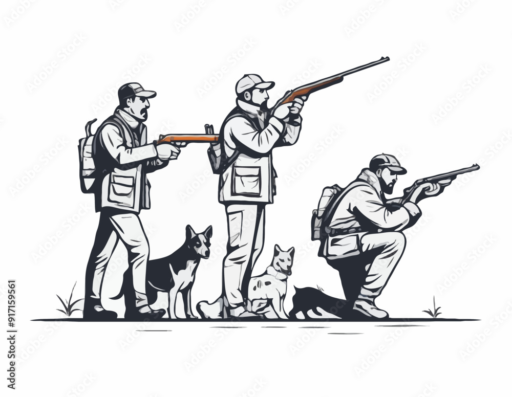 Hunters lokking for prey. Vector caricature. Hunters losers. Comic hunters Hunters lokking for prey. Vector caricature. Hunters losers. Comic hunters