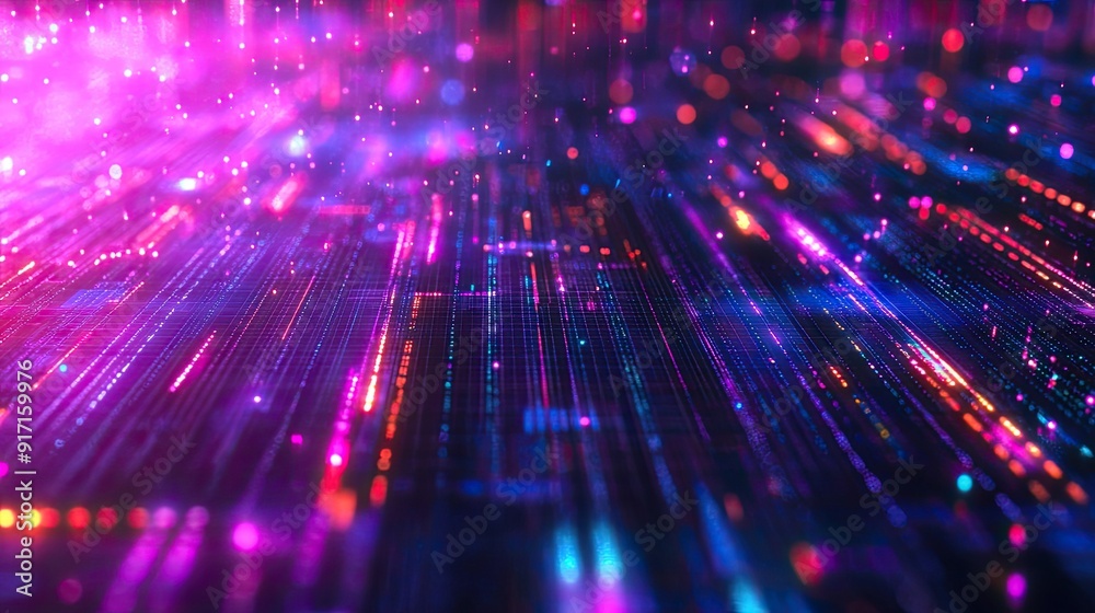 Top view of a sleek technology grid with abstract data patterns and vibrant effects Top view of a sleek technology grid with abstract data patterns and vibrant effects