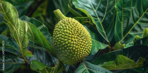 Ripe Breadfruit Harvest. Fresh tropical fruit on display