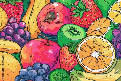 Vibrant and Detailed Cartoon Fruit Illustration. Fresh and Colorful Fruit Collection Concept photo