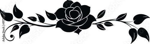 black and white tattoo design. black and white flower silhouettes