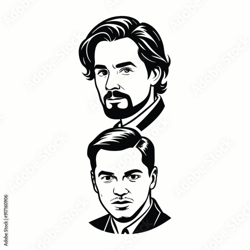 Cartoon vector portrait of a young man with a beard, a smiling boy character illustration