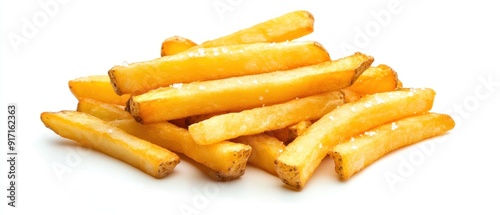 Pile of Salted and Golden French Fries on White Background